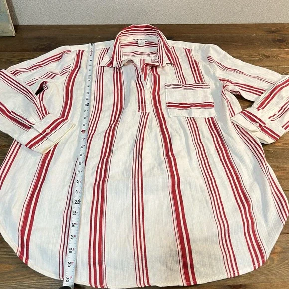Liz Claiborne Womens Striped Button Down Shirt White & Red Cotton Rayon Sz‎ Xl - Picture 3 of 8